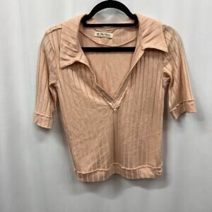Free People Krystal Ribbed Polo We the Free Pink Top Pretty in Peach Small